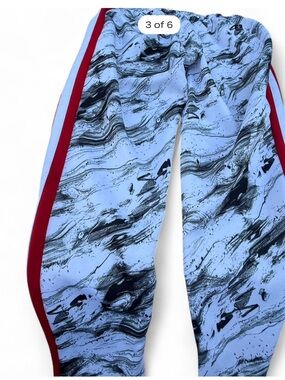 Kids Marble Print Athletic Joggers with Red Stripe